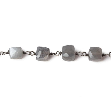 6mm Grey Moonstone faceted cube Black Gold .925 Silver Chain by the foot 29 pieces (ONLINE ORDER ONLY)