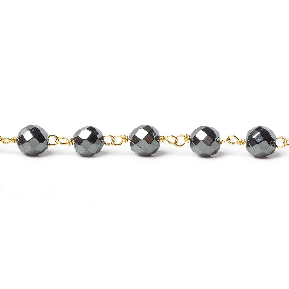 6mm Hematite faceted round Gold Chain by the foot 27 pieces (ONLINE ORDER ONLY)