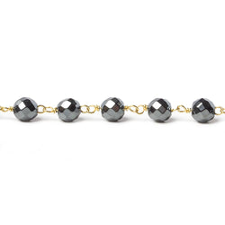 6mm Hematite faceted round Gold Chain by the foot 27 pieces (ONLINE ORDER ONLY)