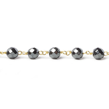 6mm Hematite faceted round Gold Chain by the foot 27 pieces (ONLINE ORDER ONLY)