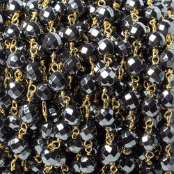 6mm Hematite faceted round Gold Chain by the foot 27 pieces (ONLINE ORDER ONLY)