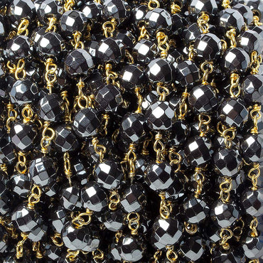 6mm Hematite faceted round Gold Chain by the foot 27 pieces (ONLINE ORDER ONLY)