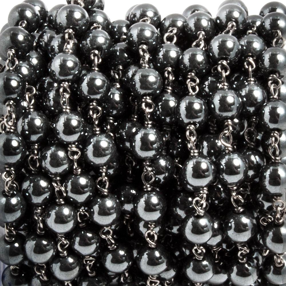 6mm Hematite plain round Black Gold plated Chain by the foot 25 beads (ONLINE ORDER ONLY)