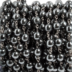 6mm Hematite plain round Black Gold plated Chain by the foot 25 beads (ONLINE ORDER ONLY)