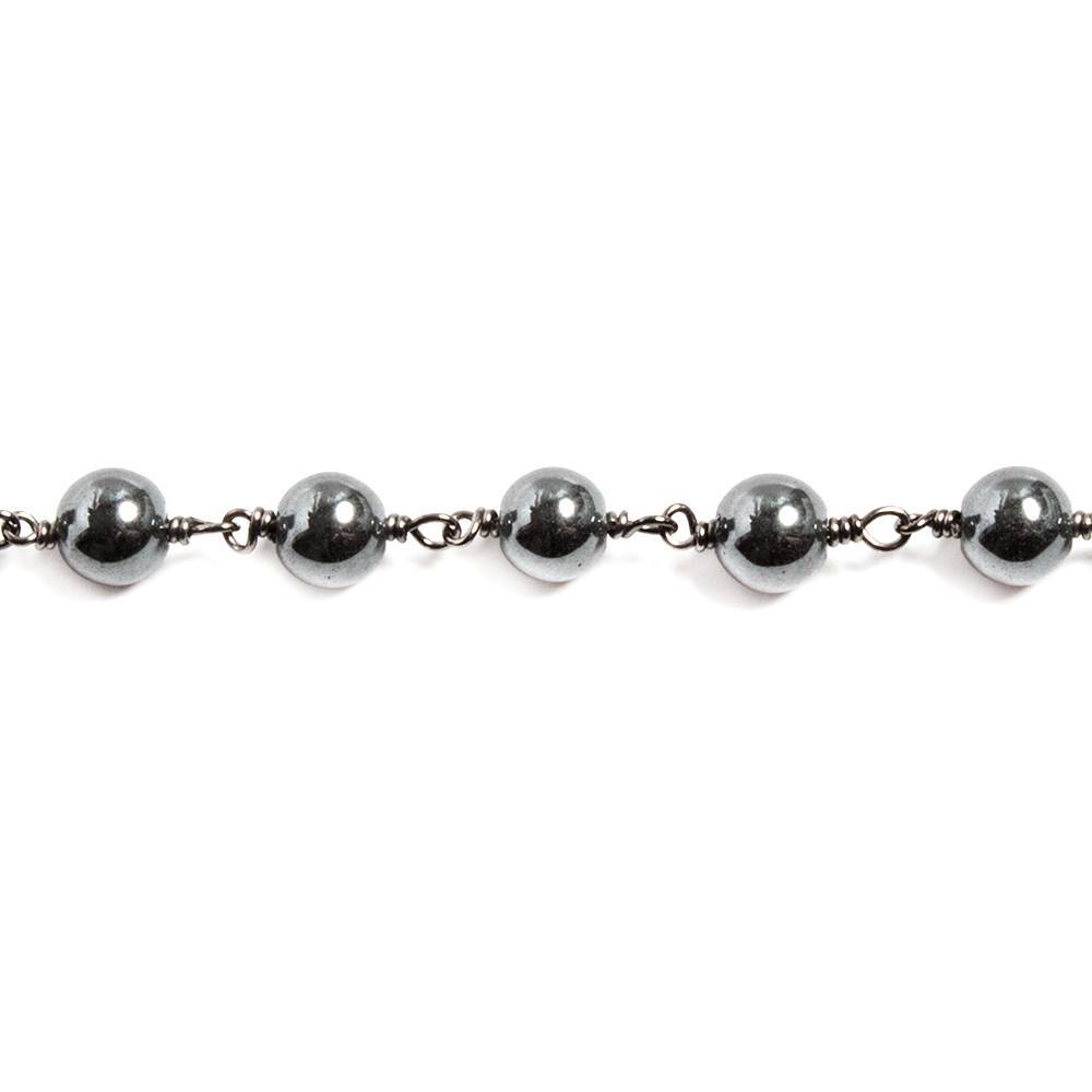 6mm Hematite plain round Black Gold plated Chain by the foot 25 beads (ONLINE ORDER ONLY)