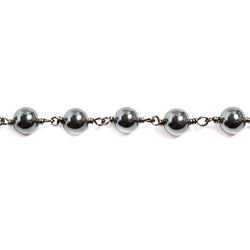 6mm Hematite plain round Black Gold plated Chain by the foot 25 beads (ONLINE ORDER ONLY)
