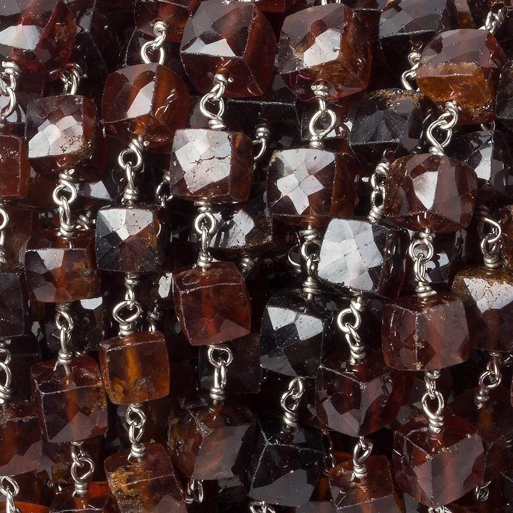 6mm Hessonite Garnet faceted cube .925 Silver Chain by the foot 29 pieces (ONLINE ORDER ONLY)
