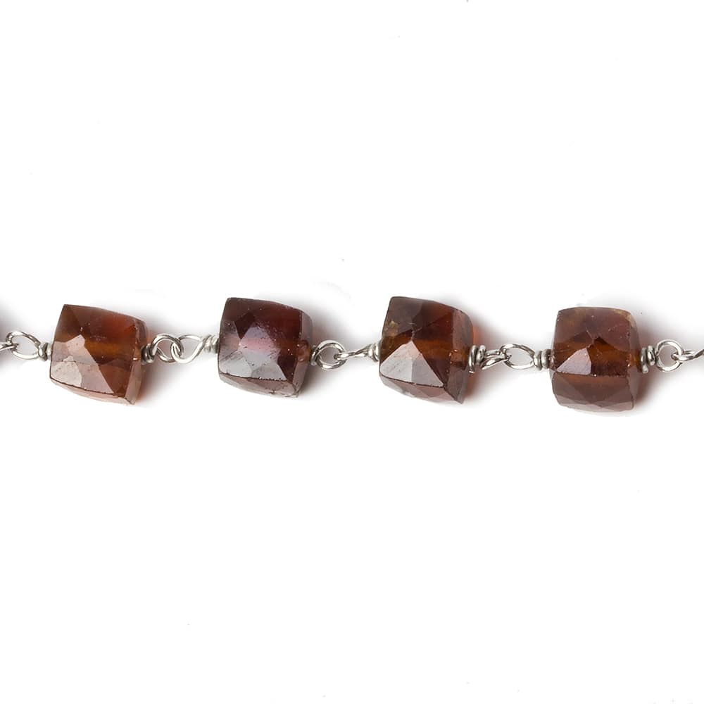 6mm Hessonite Garnet faceted cube .925 Silver Chain by the foot 29 pieces (ONLINE ORDER ONLY)