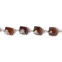 6mm Hessonite Garnet faceted cube .925 Silver Chain by the foot 29 pieces (ONLINE ORDER ONLY)