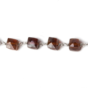 6mm Hessonite Garnet faceted cube .925 Silver Chain by the foot 29 pieces (ONLINE ORDER ONLY)