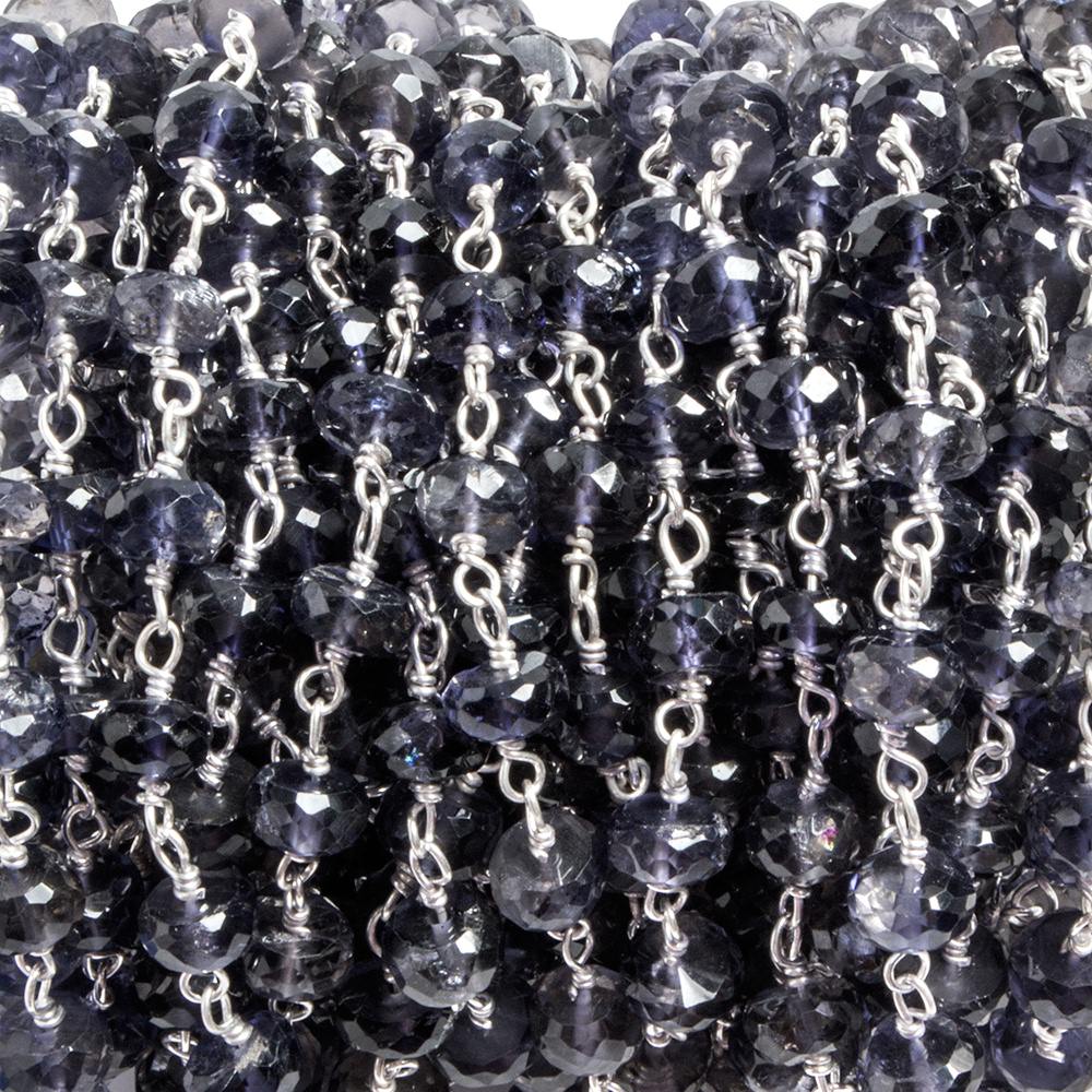 6mm Iolite faceted rondelle .925 Silver Chain by the foot 32 pieces (ONLINE ORDER ONLY)