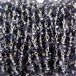 6mm Iolite faceted rondelle .925 Silver Chain by the foot 32 pieces (ONLINE ORDER ONLY)