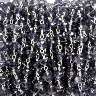 6mm Iolite faceted rondelle .925 Silver Chain by the foot 32 pieces (ONLINE ORDER ONLY)