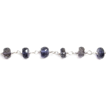 6mm Iolite faceted rondelle .925 Silver Chain by the foot 32 pieces (ONLINE ORDER ONLY)