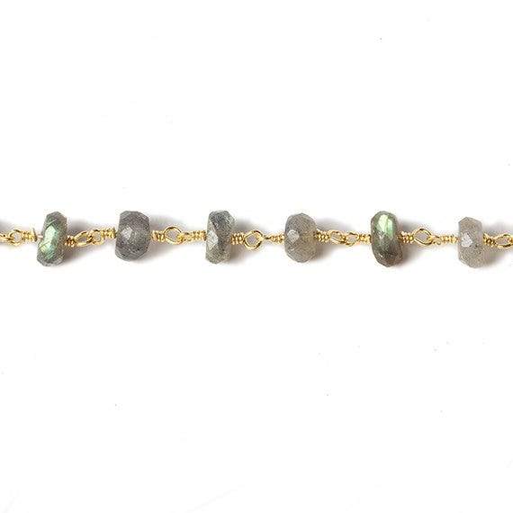 6mm Labradorite faceted rondelle Gold Plated Chain by the foot 30 pcs (ONLINE ORDER ONLY)