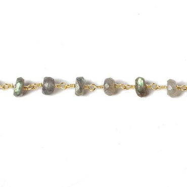6mm Labradorite faceted rondelle Gold Plated Chain by the foot 30 pcs (ONLINE ORDER ONLY)