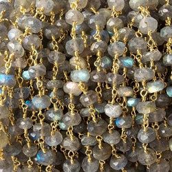 6mm Labradorite faceted rondelle Gold Plated Chain by the foot 30 pcs (ONLINE ORDER ONLY)