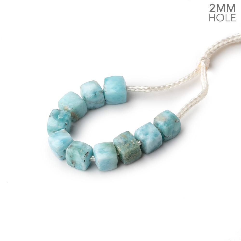 6mm Larimar 2mm Large Hole Faceted Cube Beads Set of 10 (ONLINE ORDER ONLY)