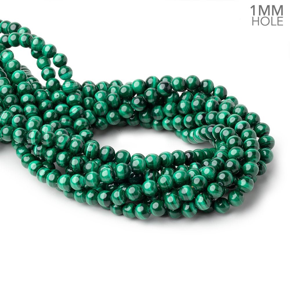6mm Malachite Plain Round Beads 15.5 inch 64 pieces 1mm Hole (ONLINE ORDER ONLY)