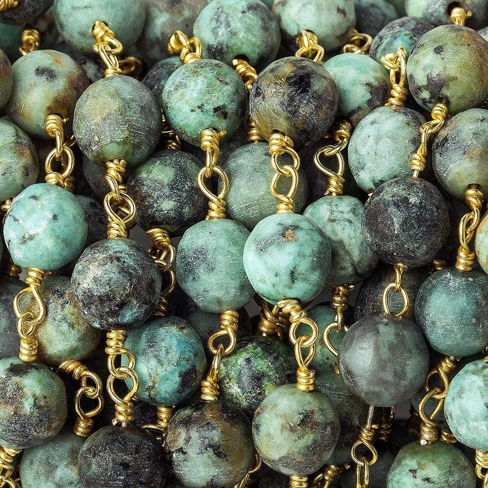 6mm Matte African Turquoise rounds on Gold plated Chain (ONLINE ORDER ONLY)