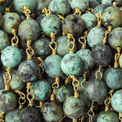 6mm Matte African Turquoise rounds on Gold plated Chain (ONLINE ORDER ONLY)