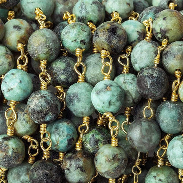 6mm Matte African Turquoise rounds on Gold plated Chain (ONLINE ORDER ONLY)