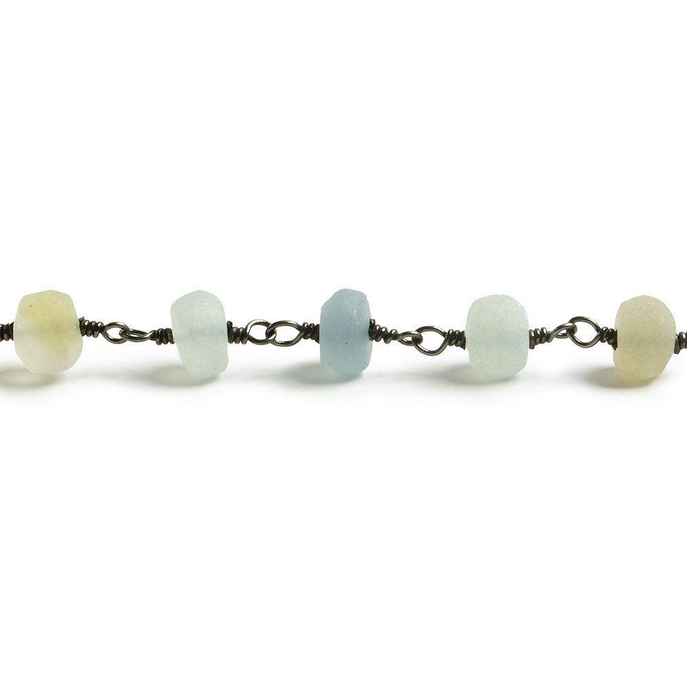 6mm Matte Beryl & Aqua rondelle Black Gold over .925 Silver Chain by the foot 30 pieces (ONLINE ORDER ONLY)