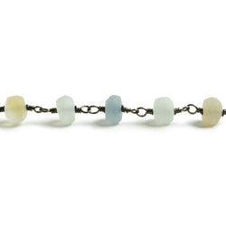 6mm Matte Beryl & Aqua rondelle Black Gold over .925 Silver Chain by the foot 30 pieces (ONLINE ORDER ONLY)