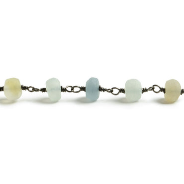 6mm Matte Beryl & Aqua rondelle Black Gold over .925 Silver Chain by the foot 30 pieces (ONLINE ORDER ONLY)