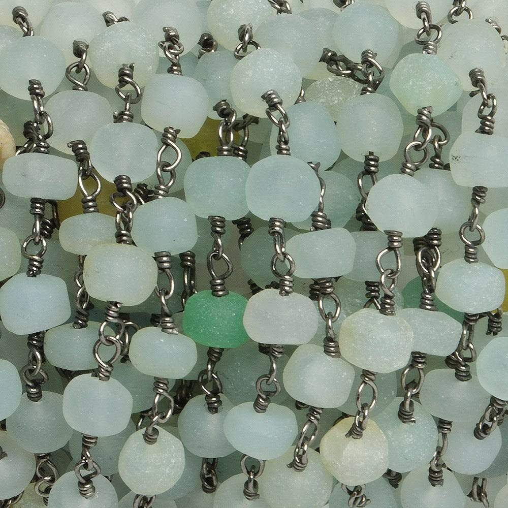 6mm Matte Beryl & Aqua rondelle Black Gold over .925 Silver Chain by the foot 30 pieces (ONLINE ORDER ONLY)