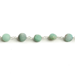 6mm Matte Chrysoprase plain coin Silver plated Chain by the foot with approximately 23 pieces (ONLINE ORDER ONLY)