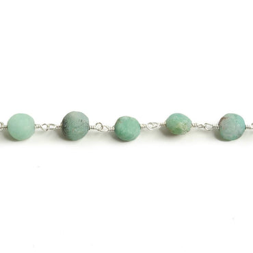 6mm Matte Chrysoprase plain coin Silver plated Chain by the foot with approximately 23 pieces (ONLINE ORDER ONLY)