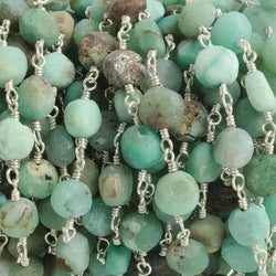 6mm Matte Chrysoprase plain coin Silver plated Chain by the foot with approximately 23 pieces (ONLINE ORDER ONLY)