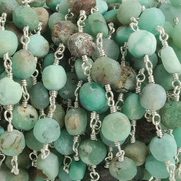6mm Matte Chrysoprase plain coin Silver plated Chain by the foot with approximately 23 pieces (ONLINE ORDER ONLY)