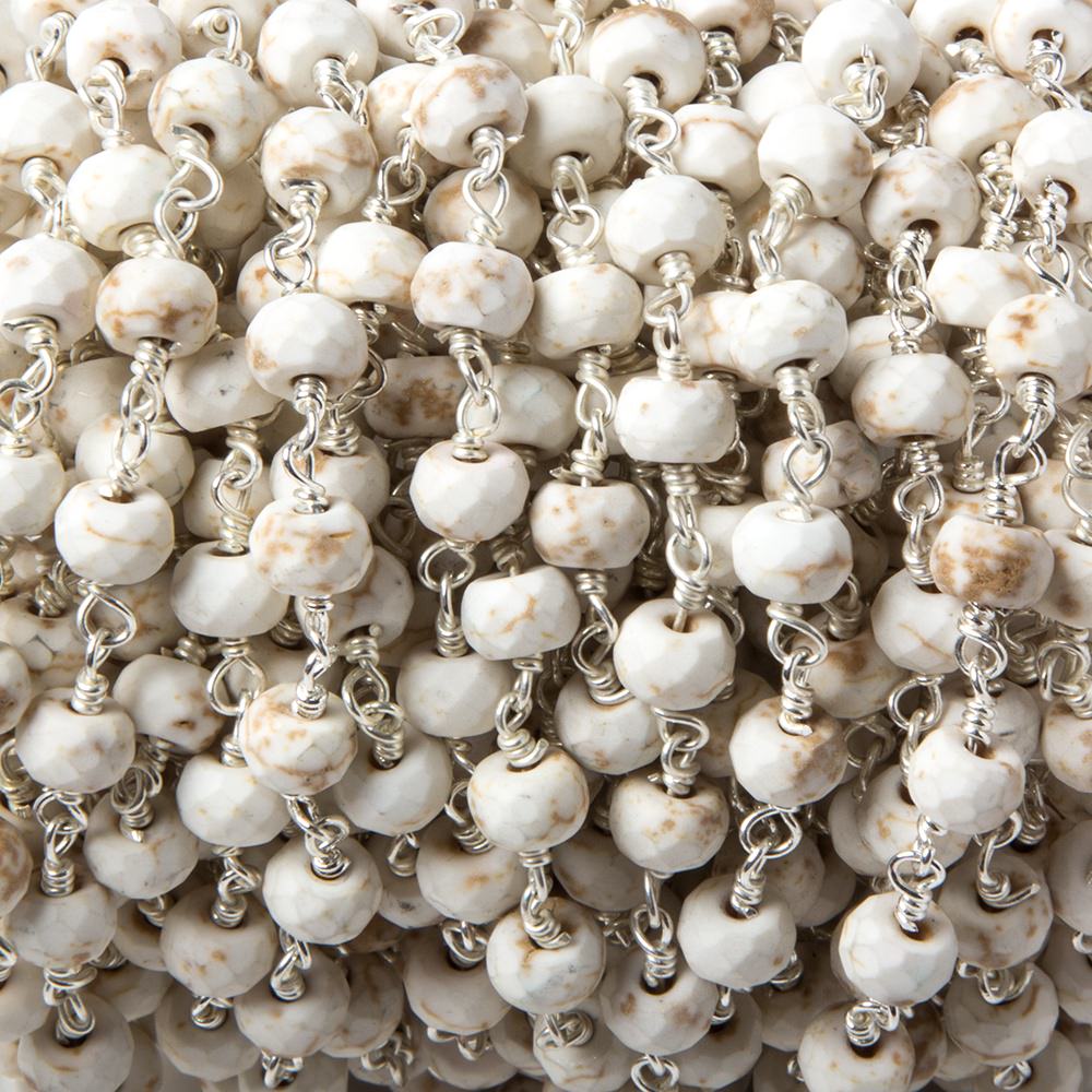 6mm Matte Howlite faceted rondelle Silver plated Chain by the foot 28 pieces (ONLINE ORDER ONLY)