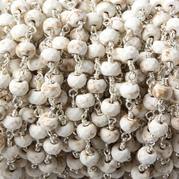 6mm Matte Howlite faceted rondelle Silver plated Chain by the foot 28 pieces (ONLINE ORDER ONLY)