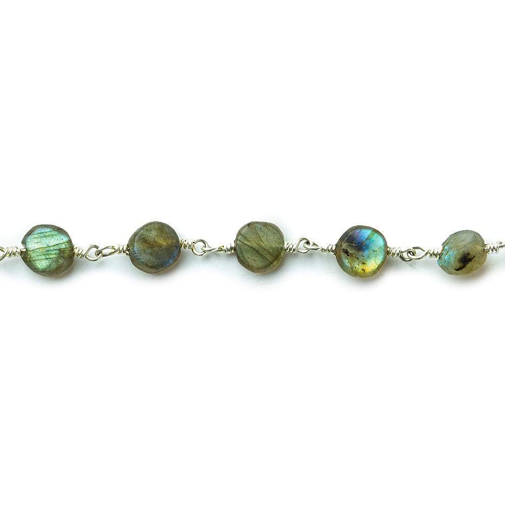 7mm Matte Labradorite plain coin Silver plated Chain by the foot 25 beads per (ONLINE ORDER ONLY)