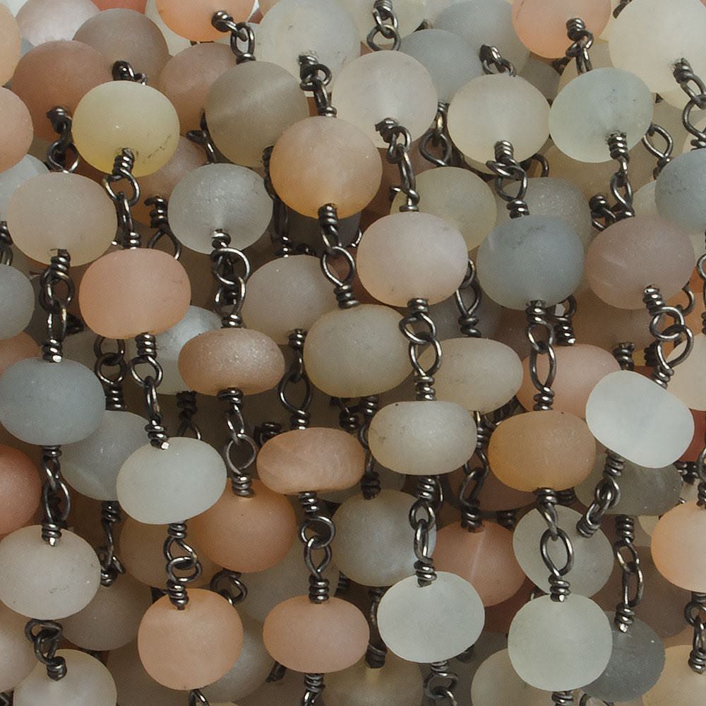 6mm Matte Multi Color Moonstone rondelle Black Gold plated Chain by the foot with approximately 27 pieces (ONLINE ORDER ONLY)