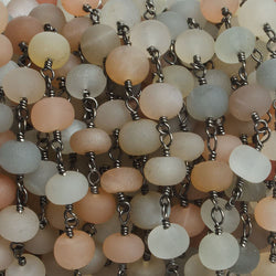 6mm Matte Multi Color Moonstone rondelle Black Gold plated Chain by the foot with approximately 27 pieces (ONLINE ORDER ONLY)