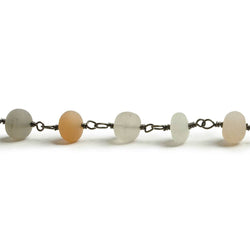 6mm Matte Multi Color Moonstone rondelle Black Gold plated Chain by the foot with approximately 27 pieces (ONLINE ORDER ONLY)
