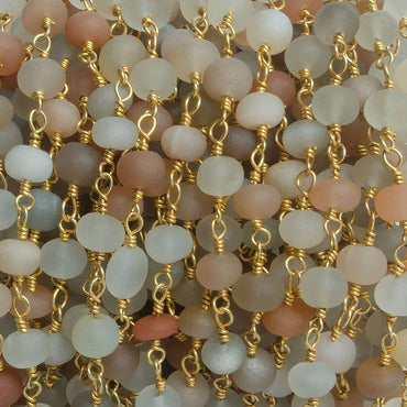 6mm Matte Multi Color Moonstone rondelle Gold plated Chain by the foot with approximately 27 pieces (ONLINE ORDER ONLY)