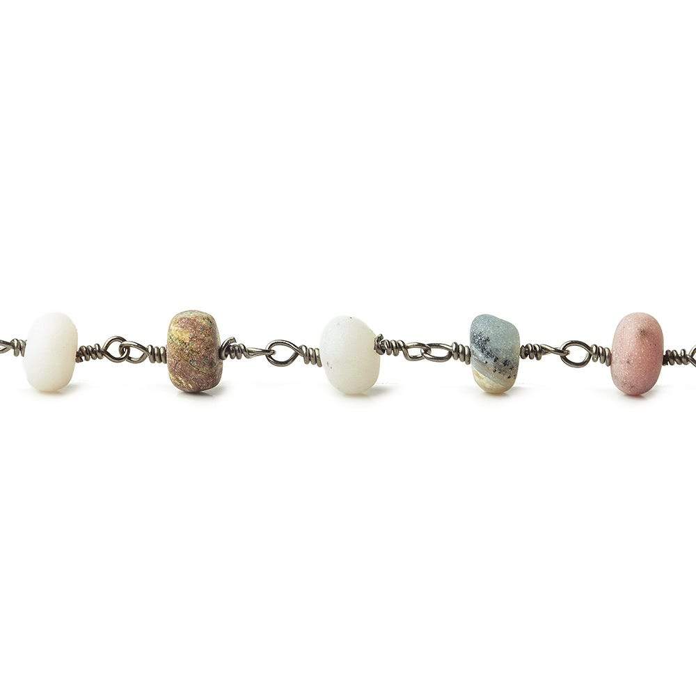 6mm Matte Peruvian Opal Plain Rondelle Black Gold plated Chain by the foot (ONLINE ORDER ONLY)