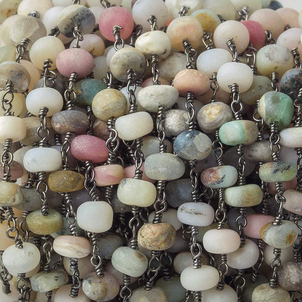 6mm Matte Peruvian Opal Plain Rondelle Black Gold plated Chain by the foot (ONLINE ORDER ONLY)