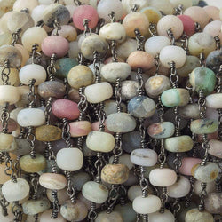 6mm Matte Peruvian Opal Plain Rondelle Black Gold plated Chain by the foot (ONLINE ORDER ONLY)