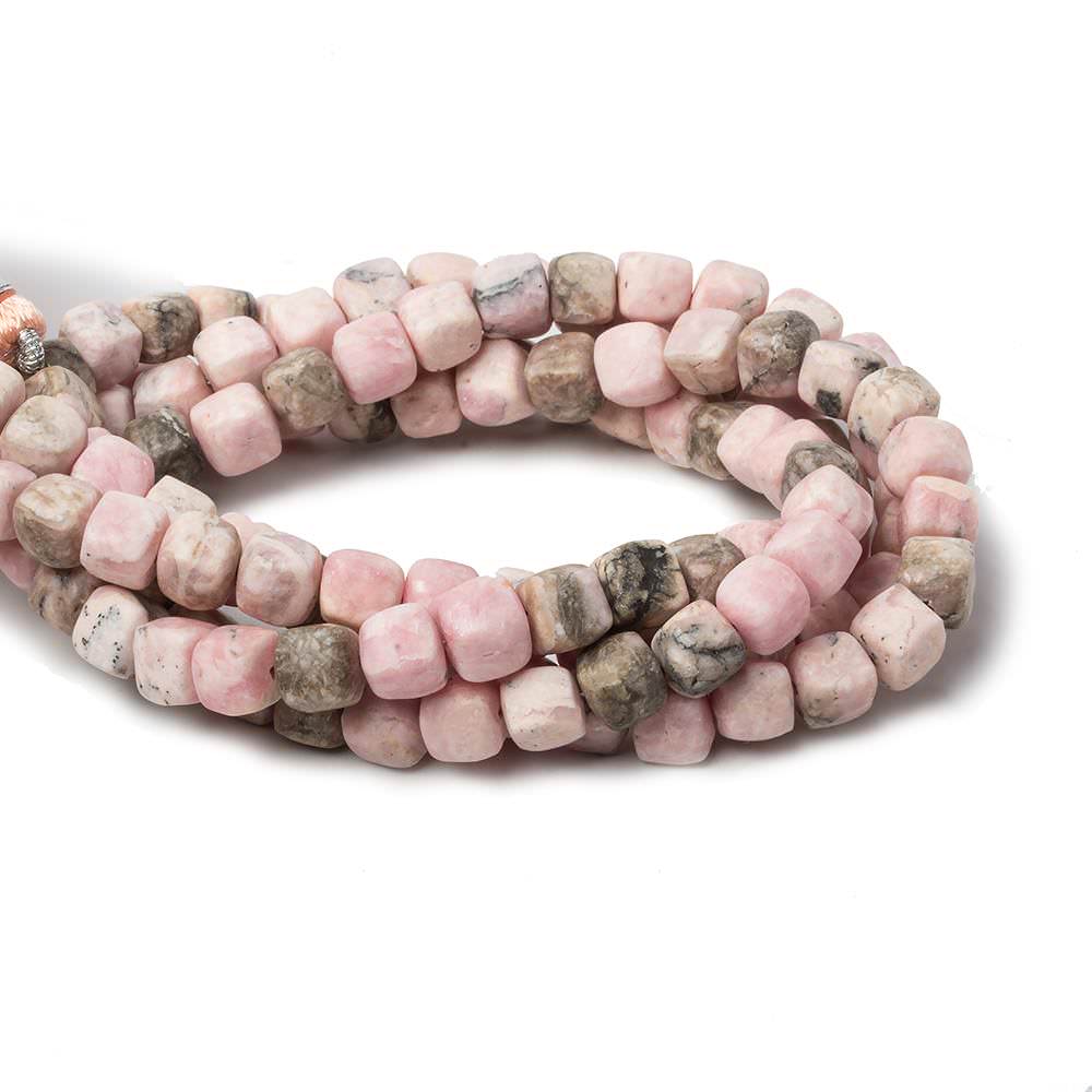 6mm Matte Rhodochrosite plain cube beads 7.5 inch 30 pieces (ONLINE ORDER ONLY)