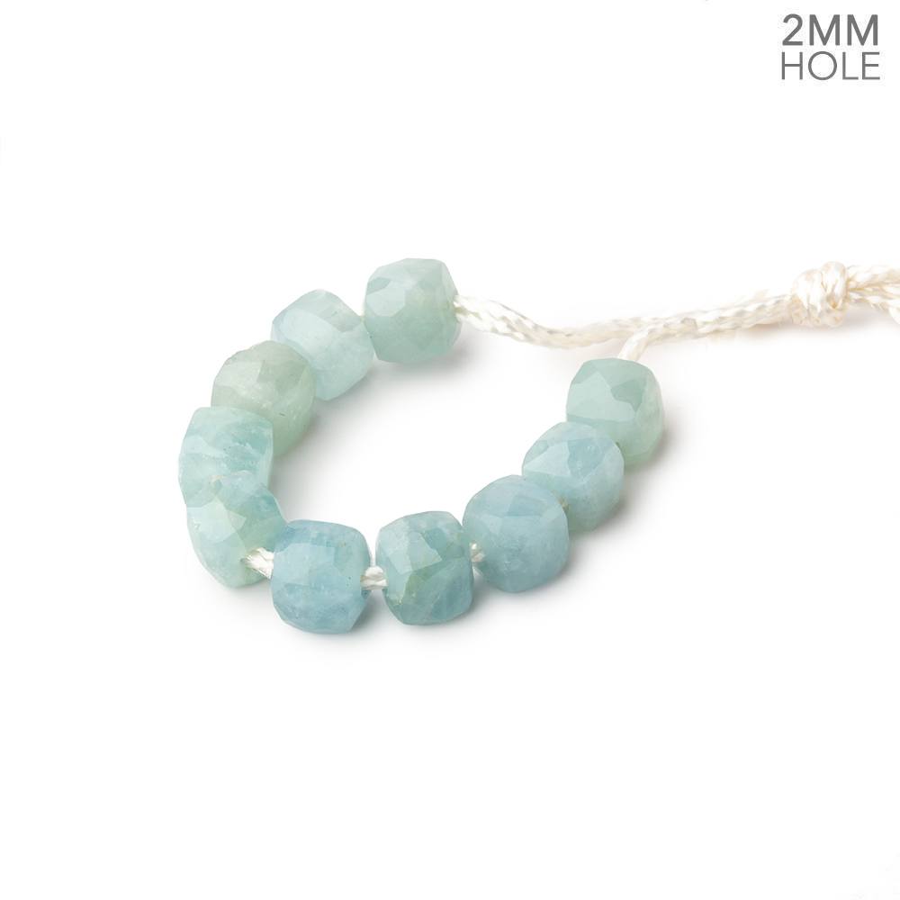 6mm Milky Aquamarine 2mm Large Hole Faceted Cube Beads Set of 10 (ONLINE ORDER ONLY)