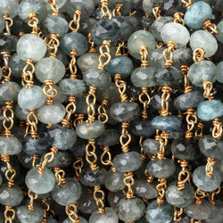 6mm Moss Aquamarine Faceted Rondelle Beads on Vermeil Chain (ONLINE ORDER ONLY)