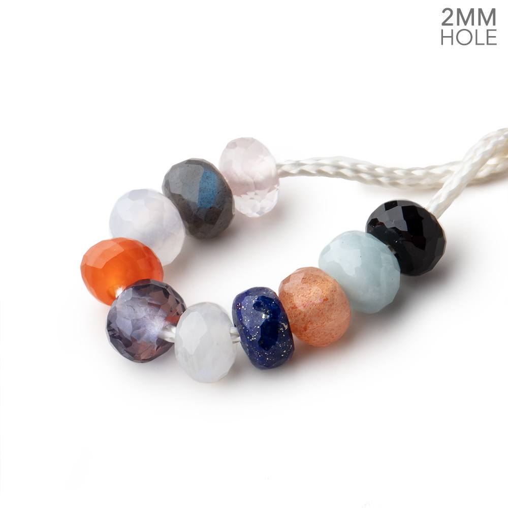 6mm Multi Gemstone 2mm Large Hole Faceted Rondelle Set of 10 Beads (ONLINE ORDER ONLY)