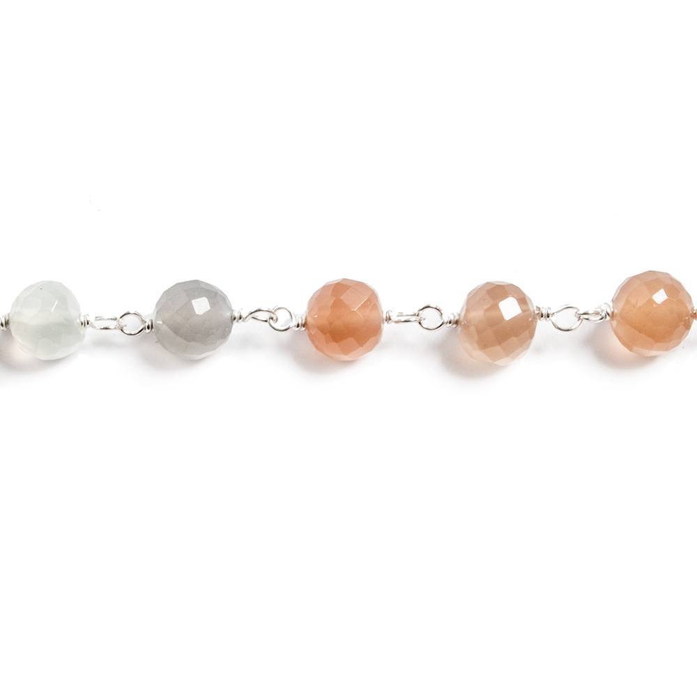 6mm Multi Moonstone faceted round .925 Silver Chain by the foot 27 beads (ONLINE ORDER ONLY)