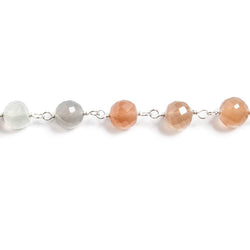 6mm Multi Moonstone faceted round .925 Silver Chain by the foot 27 beads (ONLINE ORDER ONLY)